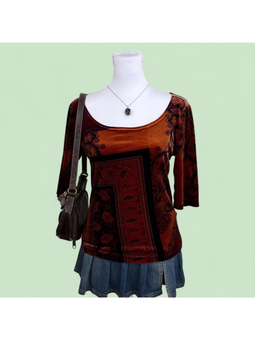 90s paisley boho velvet top